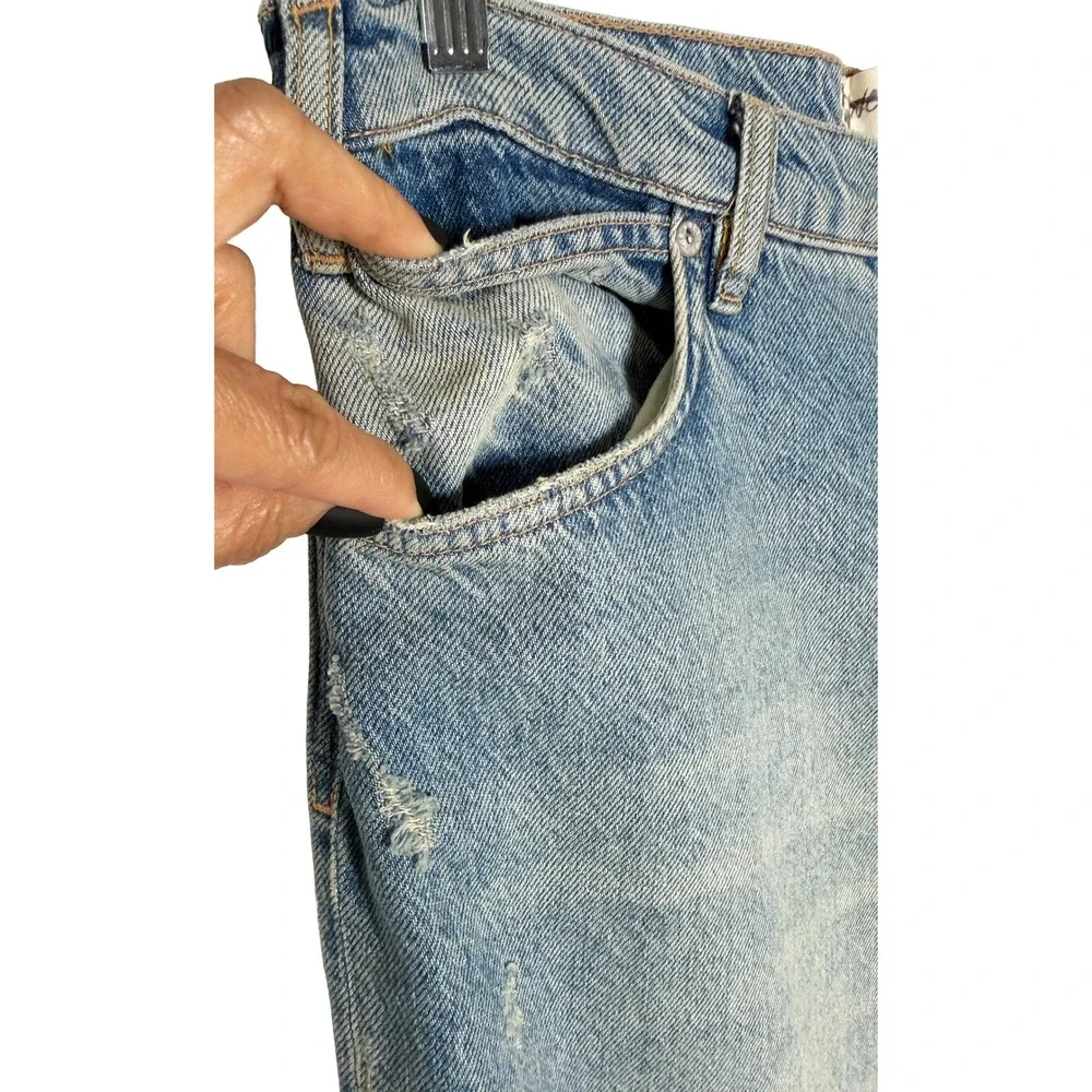 Free People We The Free Women's High Rise Straight Leg Distressed Blue Jeans 28